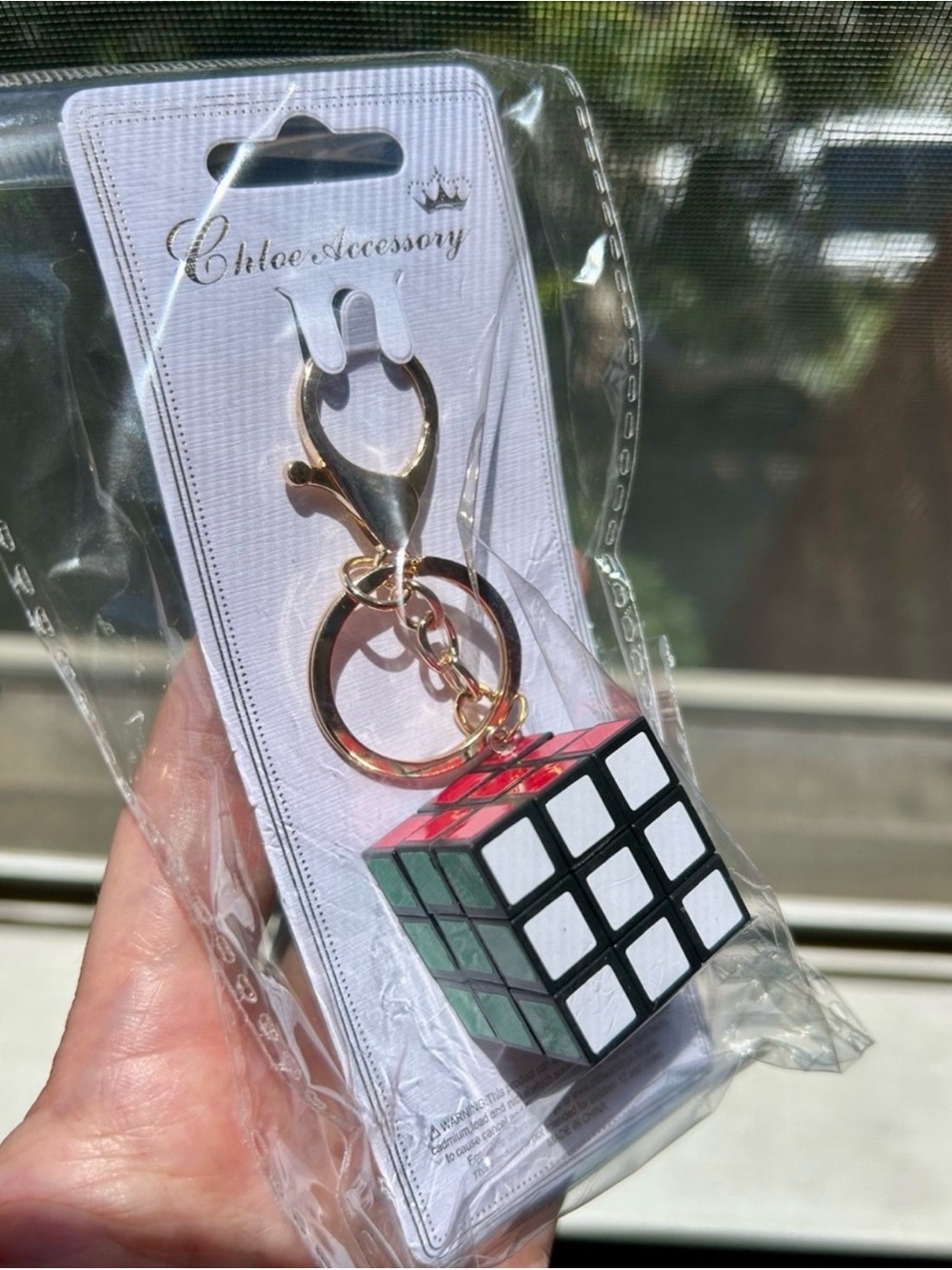 Mini Rubik’s Cube Keychain, Purse Charm, Colorful, Gold Tone, Fun